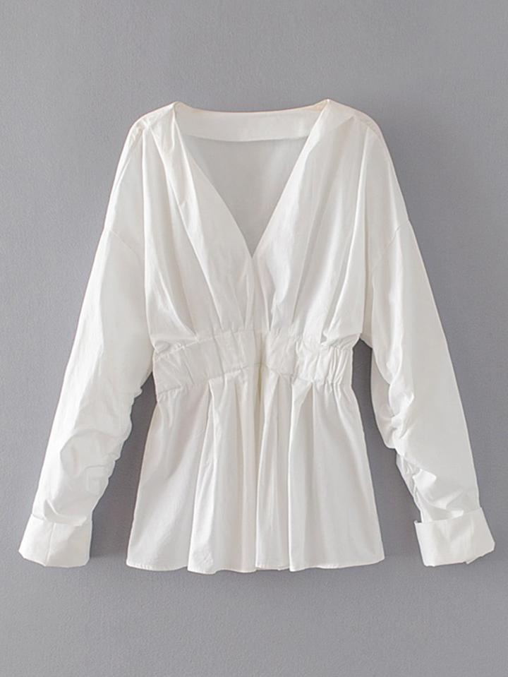Romwe Drop Shoulder Elastic Waist Blouse