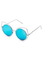Romwe Gold Frame Blue Lens Cat Eye Sunglasses