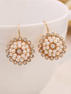 Romwe Faux Pearl And Rhinestone Clip On Earrings