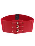Romwe Red Faux Leather Wide Button Elastic Belt