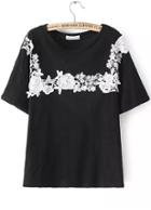 Romwe Contrast Lace Black T-shirt