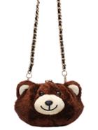 Romwe Brown Kiss Lock Chain Fur Bear Bag