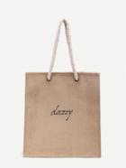 Romwe Letter Embroidery Double Handle Tote Bag