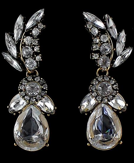 Romwe Gold Drop Diamond Earrings
