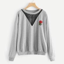 Romwe Plus Contrast Lace Appliques Sweatshirt