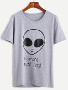Romwe Grey Alien Print T-shirt