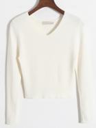 Romwe V Neck White Sweater