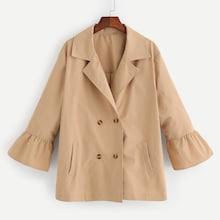 Romwe Plus Notch Collar Flounce Sleeve Coat