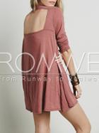 Romwe Red Long Sleeve Backless Casual Dress
