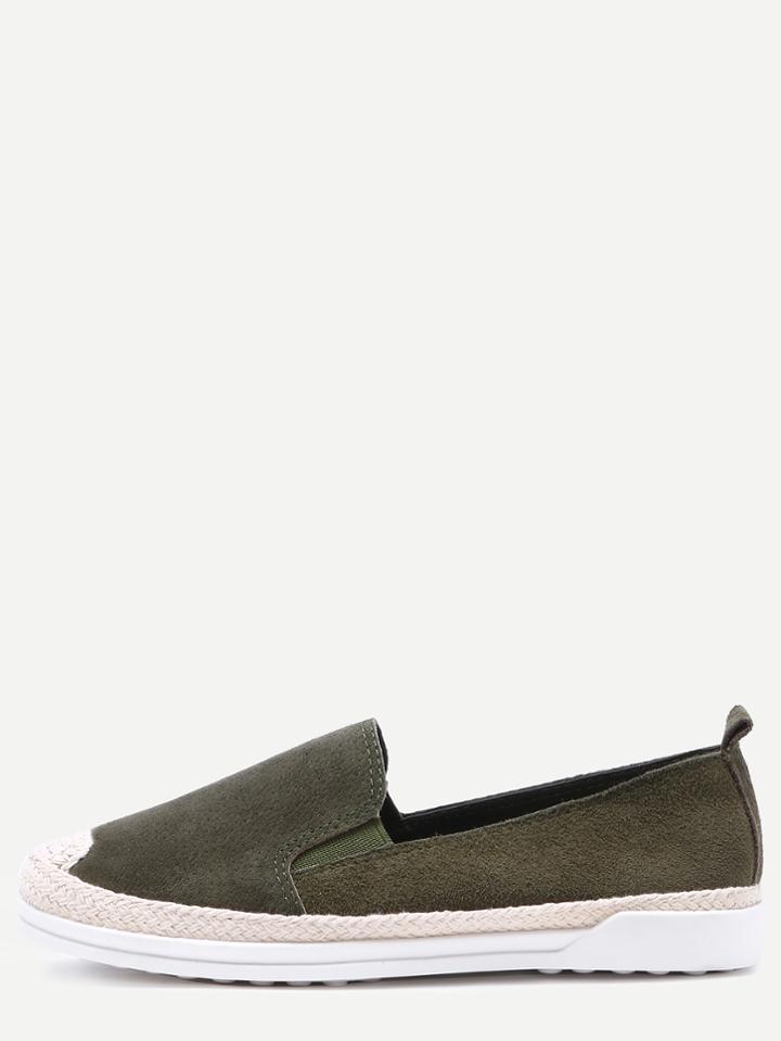 Romwe Army Green Genuine Leather Elastic Espadrilles