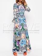 Romwe Multicolor Long Sleeve Floral Maxi Dress