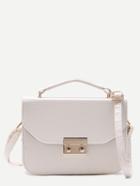 Romwe White Pebbled Pu Box Handbag With Strap