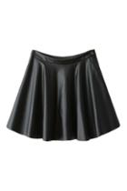 Romwe Pu Pleated Zipped Black Skirt