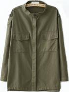 Romwe Stand Collar Pockets Army Green Coat
