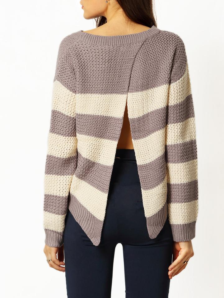 Romwe Multicolor Long Sleeve Color Block Sweater