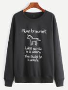 Romwe Black Unicorn And Slogan Print Sweatshirt
