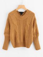 Romwe Dolman Sleeve Lace Up Back Cable Knit Sweater