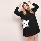 Romwe Plus Cat Print Sweatshirt Dress