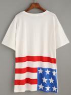 Romwe White Stars And Stripes Print T-shirt