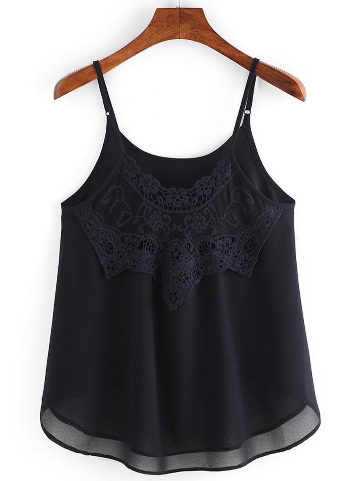 Romwe Crochet Inset Chiffon Cami Top