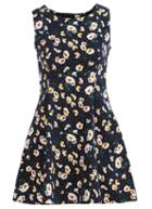 Romwe Round Neck Sleeveless Flower Print Tank Dress