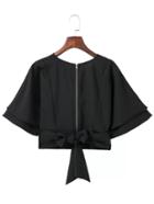 Romwe Black Zipper Front V Cut Out Back Top With Tie Detail