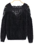 Romwe Lace Contrast Knit Black Sweater