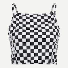 Romwe Gingham Spaghetti Strap Top
