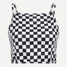 Romwe Gingham Spaghetti Strap Top