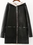 Romwe Hooded Long Black Coat With Pockets
