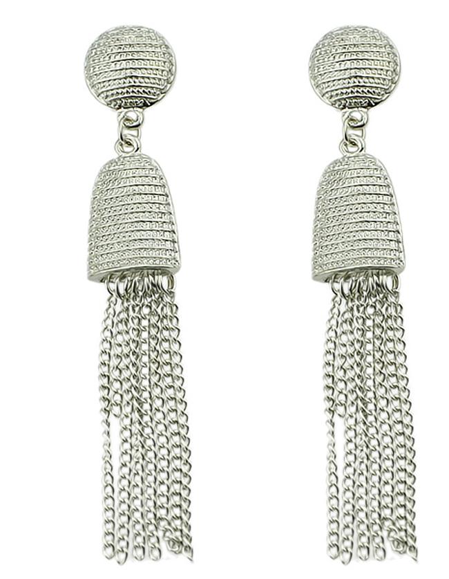 Romwe Punk Style Silver Plated Long Tassel Earrings