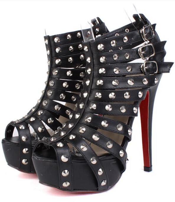 Romwe Black Double Platform High Heel Suede Shoes
