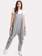 Romwe Drop Crotch Heather Knit Cami Jumpsuit