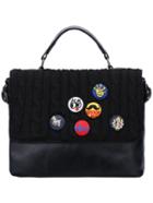 Romwe Black Fun Embroidery Knit Tote Bag