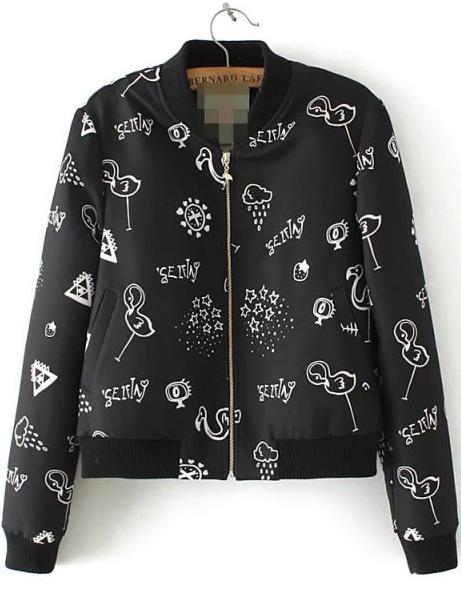Romwe Graffit Print Zipper Jacket