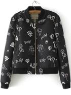 Romwe Graffit Print Zipper Jacket