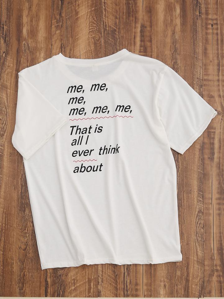 Romwe Sentence Print Back Tee