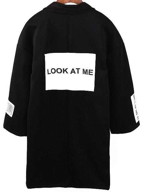 Romwe Lapel Letter Print Pockets Long Coat