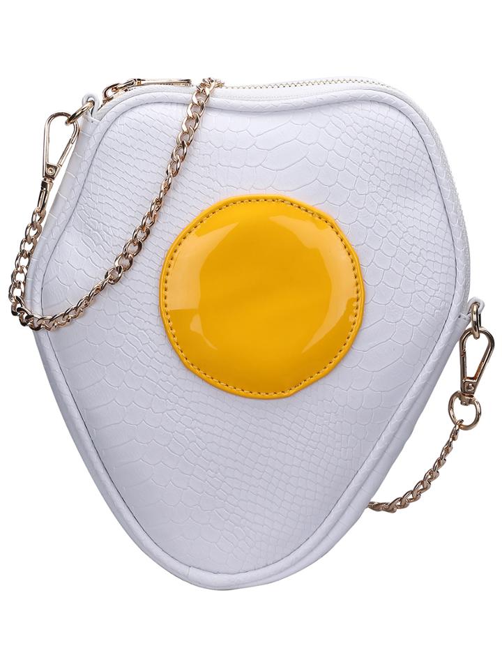 Romwe White Crocodile Embossed Fried Egg Clutch With Chain