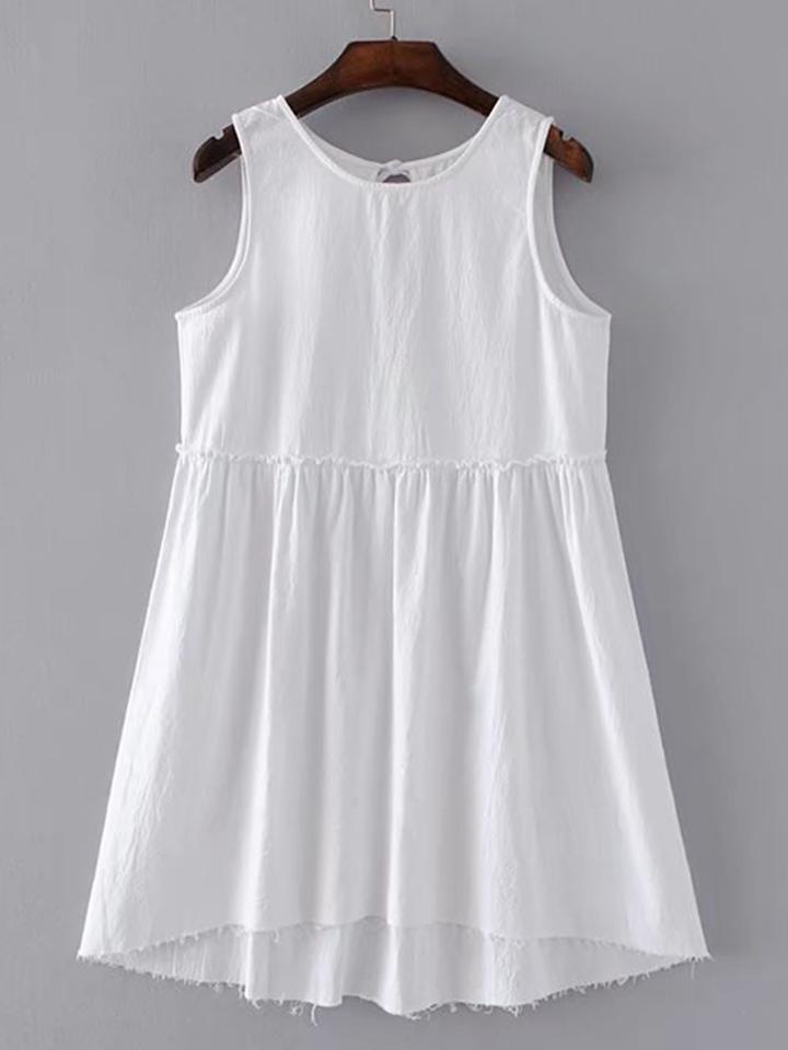 Romwe Frill Trim Frayed Hem Open Back Tank Dress