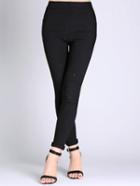 Romwe Elastic Waist Ripped Slim Black Leggings