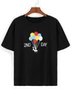Romwe Balloon Print Black T-shirt