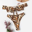 Romwe Leopard Bardot Top With High Cut Bikini