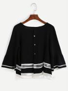 Romwe Black Contrast Trim Button Front Sweater