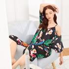 Romwe Floral & Tropical Print Cami Pj Set With Robe