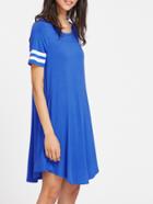 Romwe Striped Sleeve Curved Flowy Tee Dress