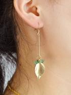 Romwe Green Beads Charms Leaf Drop Earrings