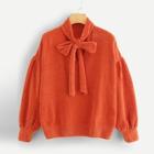 Romwe Drop Shoulder Tied Neck Jumper