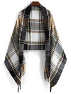 Romwe Plaid Fringe Yellow Scarf