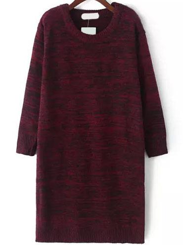 Romwe Long Sleeve Straight Wine Red Sweater Dress